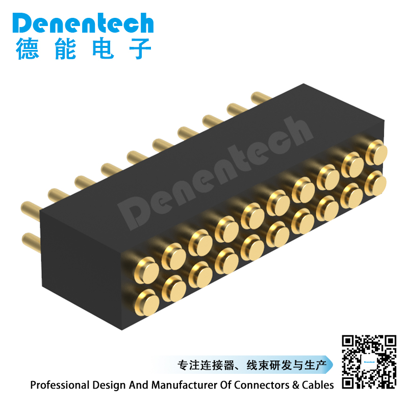 Denentech 工厂直供1.27MM弹簧针H4.0双排公座180度SMT贴片充电针pogopin 